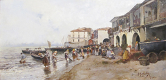 Gathering Seaweed on the Banks of the Berbés by Juan Martínez Abades