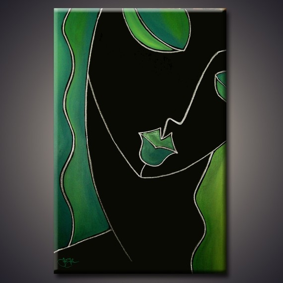 Going Green - Original Abstract painting Modern pop Art Contemporary large color Portrait FACE by Fidostudio