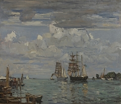 Hafeneinfahrt von Travemünde. Dreimaster im Schlepp by Ulrich Hübner