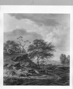 Hilly Landscape with Hunters and Hounds