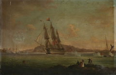 HMS 'Britannia' sailing from the Hamoaze to Plymouth Sound, with the Duke of Clarence on board as Lord High Admiral, 27 July 1828 by Thomas Lyde Hornbrook