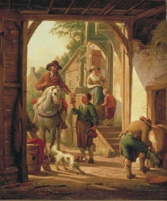 Horseman Resting near a Village Inn