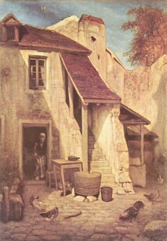 Intérieur de cour rustique à Fontainebleau by Alexandre-Gabriel Decamps