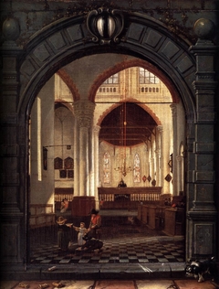 Interior of the Oude Kerk, Delft, Seen through a Stone Archway by Louwijs Aernouts Elsevier