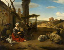 Italian landscape with shelter and antiques ruins