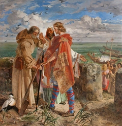 King Egfrid and Bishop Trumwine persuade Cuthbert to be made Bishop (One of a series of eight oil paintings illustrating the history of the English Border) by William Bell Scott