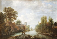 Landscape with waterway by Aert van der Neer