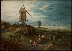 Landscape with windmills. by Jan Brueghel the Elder