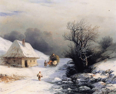 Little Russian Ox Cart in Winter by Ivan Aivazovsky
