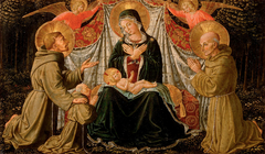 Madonna and Child with St Francis and the donor Father Jacopo da Montefalco (left) and St Bernard of Siena (right) by Benozzo Gozzoli