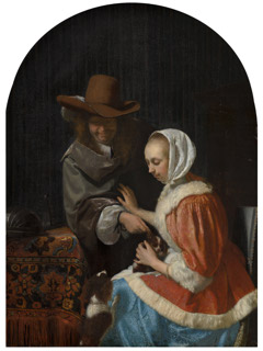 Man and Woman with Two Dogs, known as 'Teasing the Pet' by Frans van Mieris the Elder