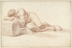 Mannelijk naakt, liggend op de zij, naar links by Louis Fabritius Dubourg