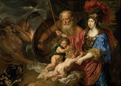 Minerva and Saturn protect Art and Science of envy and falsehood by Joachim von Sandrart