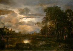 Moonlit Landscape with Bridge by Aert van der Neer