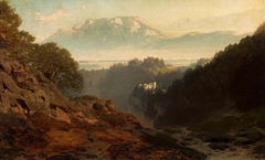 Mountain landscape with a castle. by Ludwig Willroider