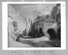 Mühlental bei Amalfi mit Kapuziner und Bauer by Carl Blechen