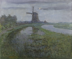 Oostzijdse Mill along the River Gein by Moonlight by Piet Mondrian
