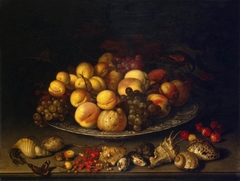 Plate with Fruits and Shells by Balthasar van der Ast