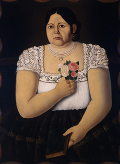 Portait of a Native Puebla Woman with a Bouquet of Roses by Anonymous