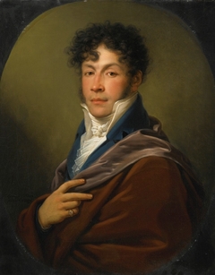 Portrait of a Gentleman, Half Length, in a White Ruffled Shirt and Blue Jacket by Johann Baptist von Lampi the Younger