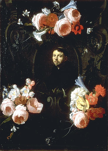Portrait of a Monk in a Garland of Flowers