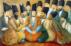 Portrait of Prince Abd os-Samad Mirza and his entourage in Chaman Soltāniyeh by Mirza Abolhassan Khan Ghaffari