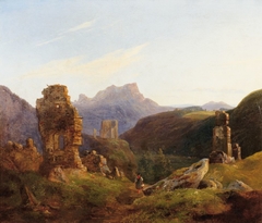 Ruins Landscape in the Mountain by Heinrich Bürkel