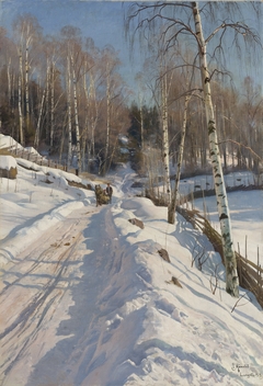 Sleigh ride on a sunny winter day by Peder Mørk Mønsted