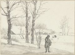 Sneeuwlandschap met staande man by Jacob Ernst Marcus