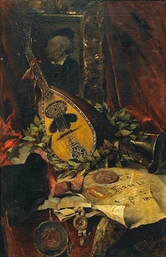 Still Life with Musical Instruments and a Portrait of Richard Wagner by Ferdinand Wagner the Younger