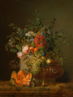 Stilleven met bloemen en vruchten by Willem van Leen