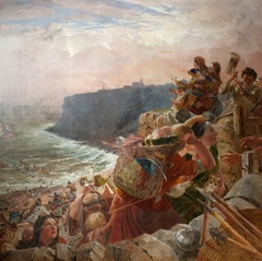 The Danes descend upon the Coast and at last possess Northumberland (One of a series of eight oil paintings illustrating the history of the English Border) by William Bell Scott