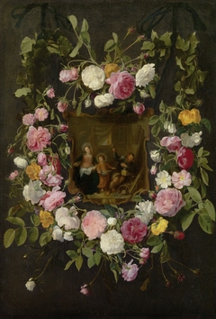 The Holy Family Surrounded by a Garland of Roses by Daniel Seghers