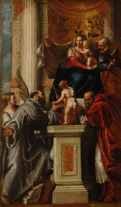 The Holy Family with the Infant John the Baptist and Saints Justina, Francis and Jerome by Anonymous