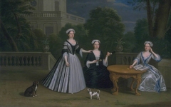 Three Ladies of the Leman Family and their Dogs on a Terrace by Benjamin Ferrers