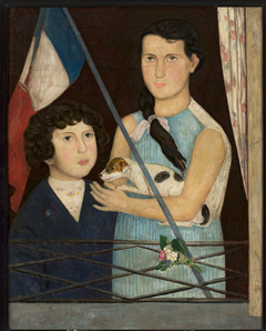 Two children with a French flag by Tadeusz Makowski