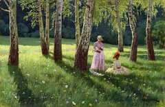 Two women in a wood. by Eugeniusz Wrzeszcz