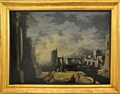 View of a Harbor with Ruins by Leonardo Coccorante