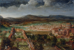 View of the Vatican gardens and St Peter's basilica by Hendrick van Cleve III