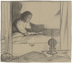 Vrouw Hogerhuis, zittend in bed (tweede ontwerp) by Richard Roland Holst
