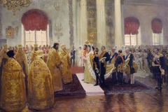 Wedding of Nicholas II and Grand Duchess Alexandra Feodorovna. by Ilya Repin