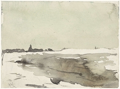 Winterlandschap met kerkje in het verschiet by Adolf le Comte