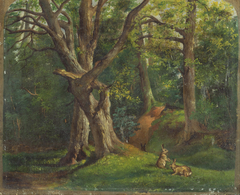 Woodland scene with rabbit by Hubert von Herkomer