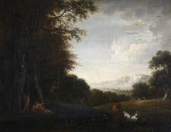 Woody Landscape with Woman and Child, Satyr and Goats