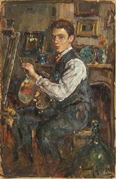 Zelfportret in atelier by Abraham Fresco