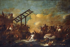 A Battle Scene with a Bridge by attributed to Jacques Courtois