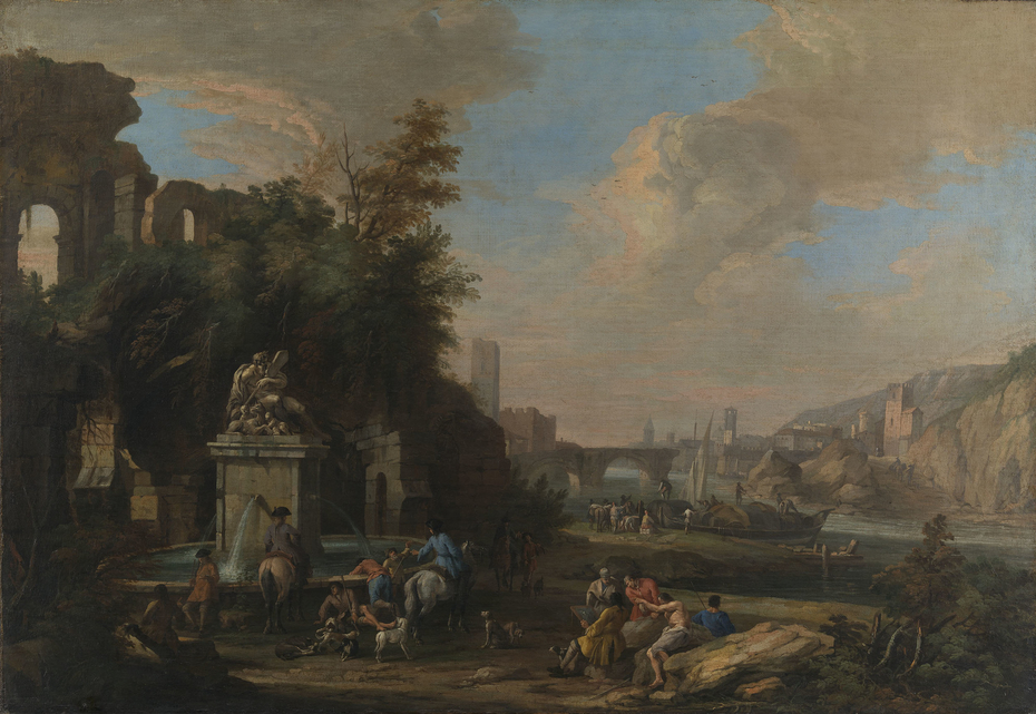 A Caprice Landscape with a Fountain and an Artist Sketching