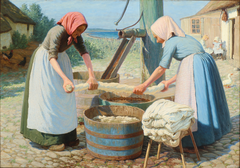 A couple of women doing laundry by Valdemar Magaard