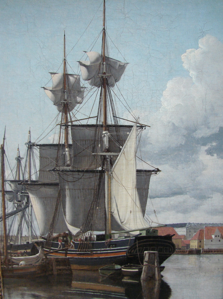 A View from Wilder's Wharf. A Ship unloading and drying Sails.