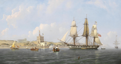 An English frigate arriving in the Tagus off the Belem Tower by Joseph Schranz